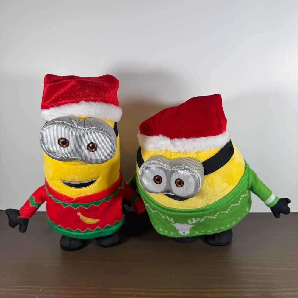 Minions Christmas Animated Plush Kevin Bob Set Holiday Dancing Singing Tested